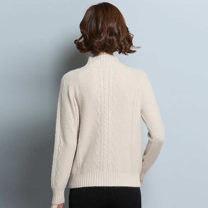 18秋冬半高领女螺纹绞花插肩袖羊毛衫女短款打底衫针织毛衣