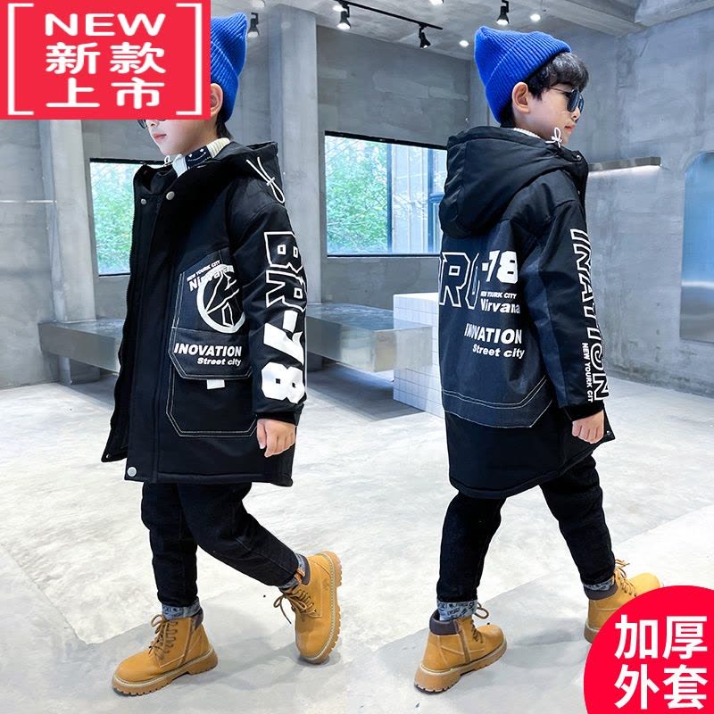可莉允男童加厚棉服外套2022新款秋冬季中大儿童男孩洋气长款保暖棉衣袄图片