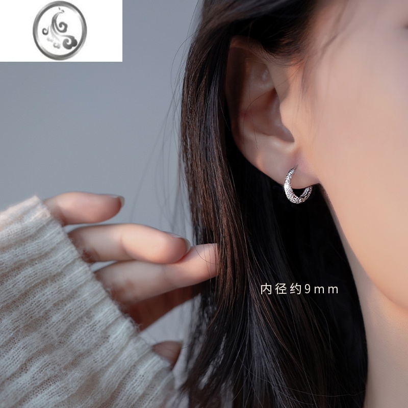 JiMi银银耳环女耳扣2023年新款潮耳钉小众设计素圈耳圈高级感耳饰夏季