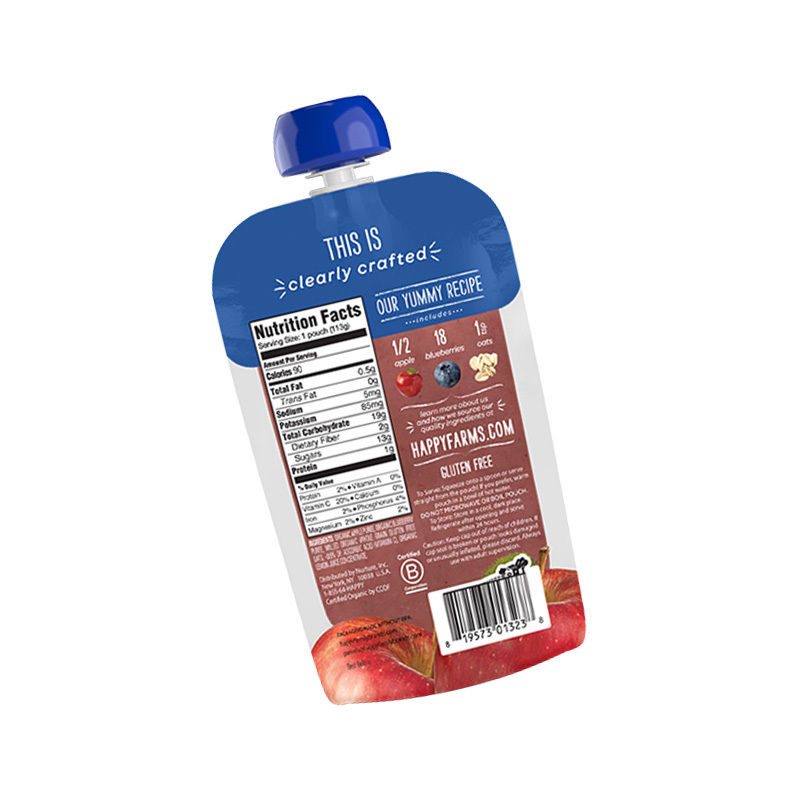 禧贝(Happy Baby)苹果蓝莓燕麦透明装果泥 113g/袋装 6个月以上高清大图