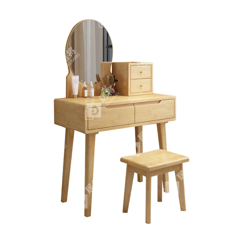 居将 JJ4031139 简约实木梳妆台80cm小型化妆桌原木色含凳子高清大图