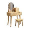 居将 JJ4031139 简约实木梳妆台80cm小型化妆桌原木色含凳子