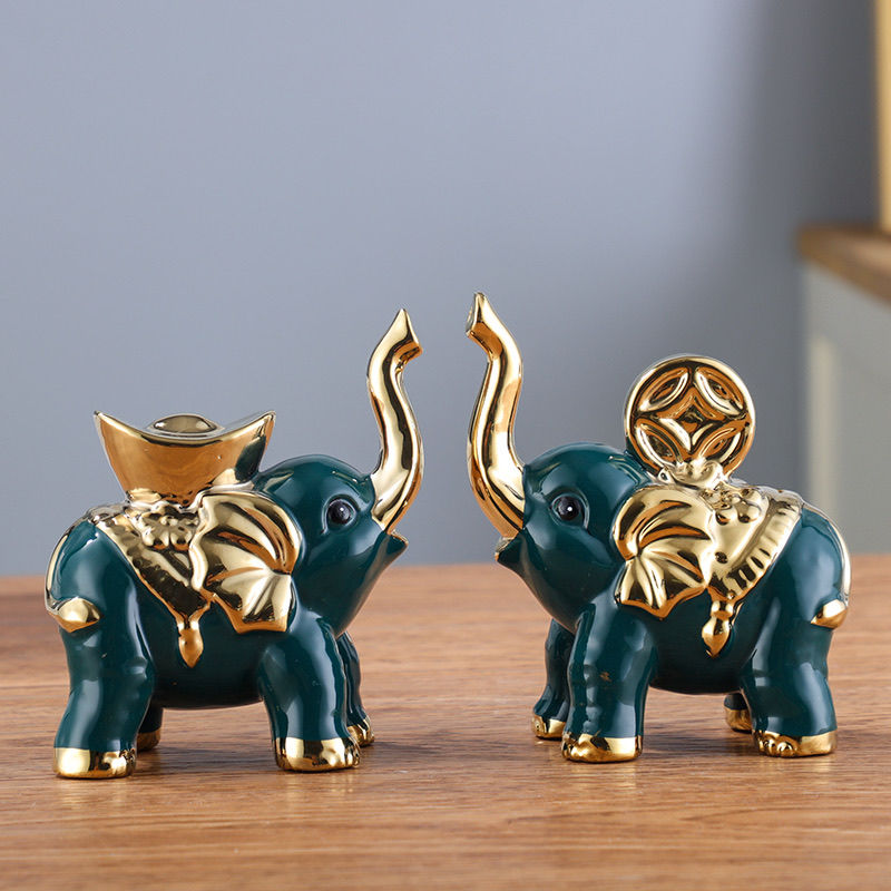 陶瓷旺财象客厅电视柜小摆件招财象欧式家居装饰品礼物