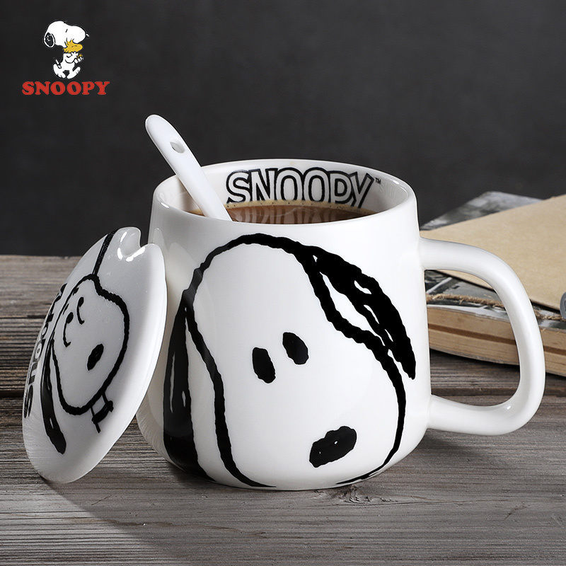SNOOPY史努比马克杯SNP5012-1陶瓷马克杯家用带盖勺可爱水杯女创意个性潮流情侣咖啡杯子