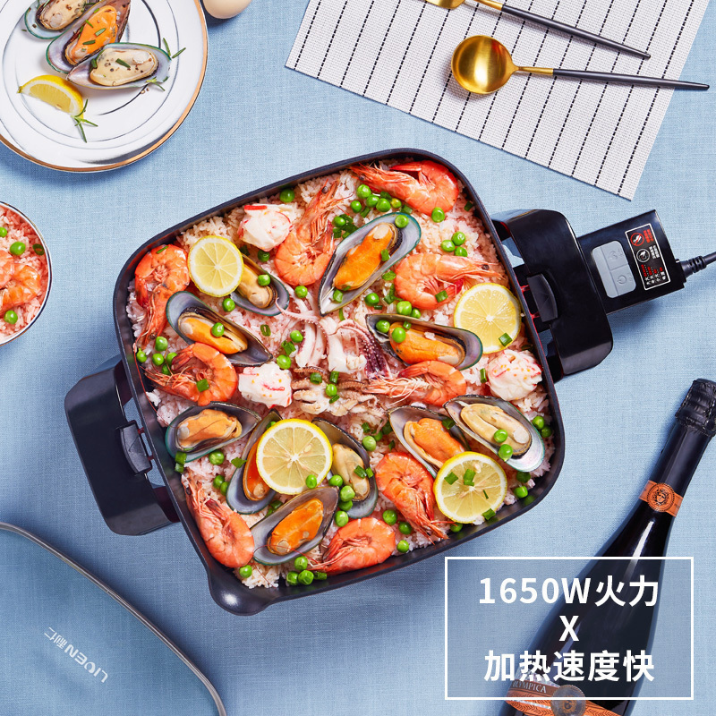 利仁(Liven)DHG-401多用途锅大功率家用大容量韩式火锅电热锅多功能炒锅不易粘电煮锅煎烤锅