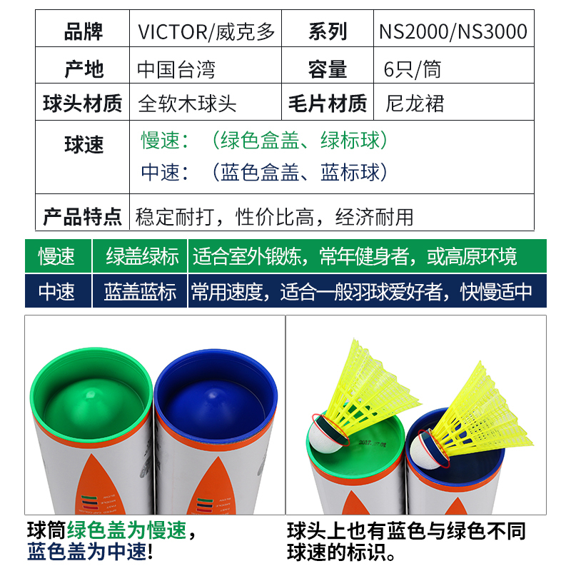 胜利威克多维克多羽毛球尼龙塑料胶正品球耐打不烂耐打王6只装支