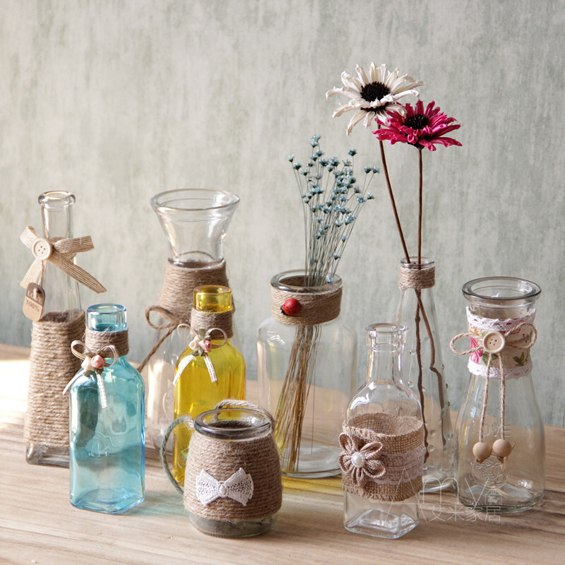 阿尚瓷娜2018复古森女风创意手工麻绳玻璃瓶餐厅酒吧家居软装装饰水培