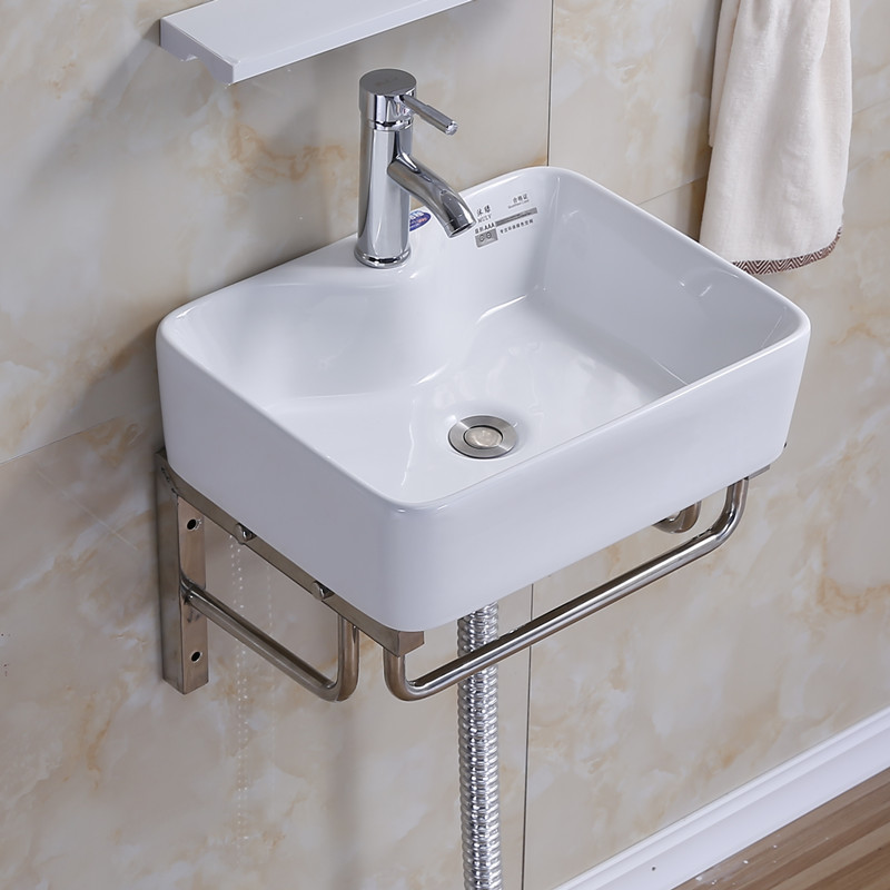 支架盆陶瓷洗手盆长方形洗脸盆ciaa大容量洗漱池挂墙式简易阳台家用