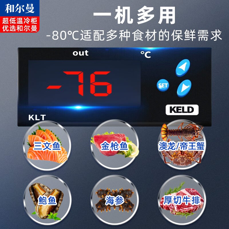 和尔曼 470升超低温水产冷柜 商用卧式冰柜 -80℃海鲜餐厅日料店金枪鱼商用水产保存箱DW-80W470A