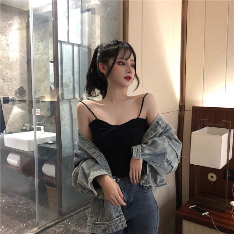 波迷娜(BOMINA)网红美背夏季心机小吊带性感百搭胖韩风性感交叉外穿吊带背心女200斤大码内搭短款针织上衣无袖