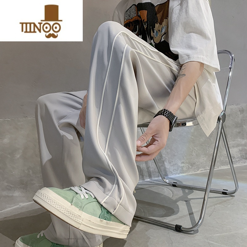 YANXU美式vibe黑色休闲裤子男秋季舒适垂感运动长裤直筒潮牌条Y休休直高清大图