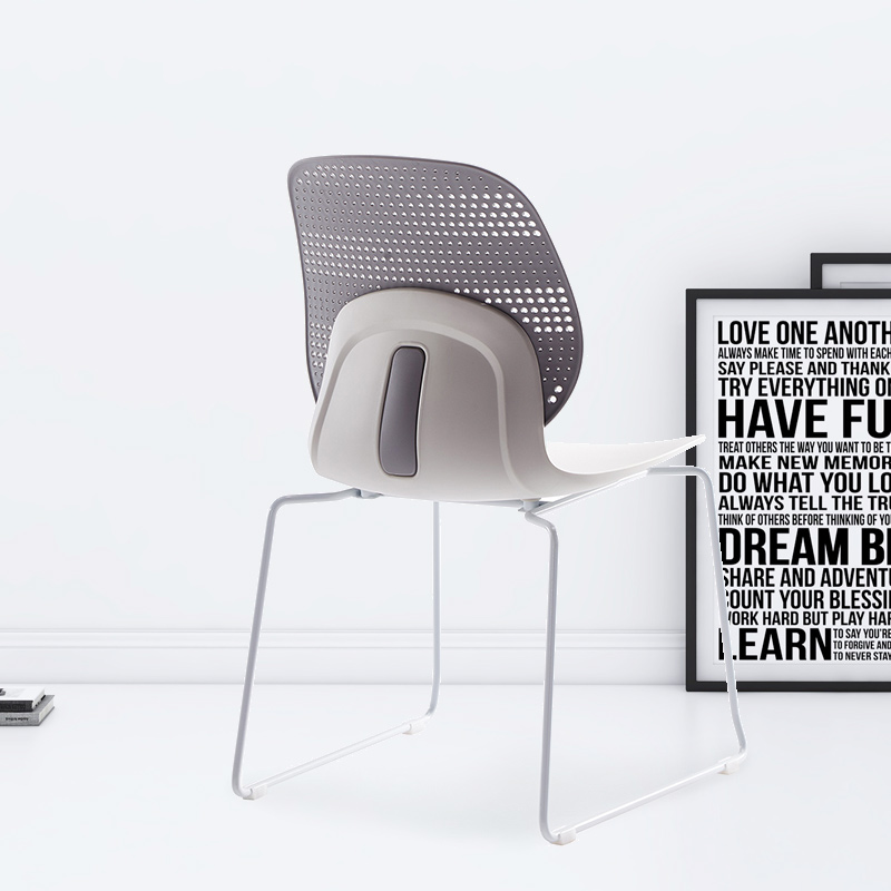 臻远ZY-7833 简约休闲办公椅轻奢铁艺靠背椅 灰背白座高清大图