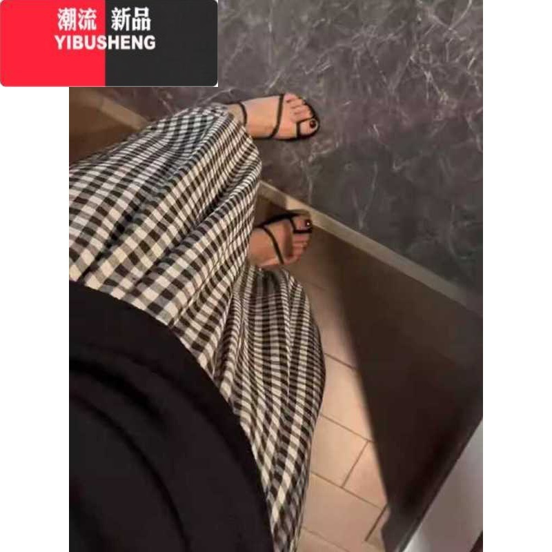YIBUSHENG大码女时尚黑白格子休闲裤季胖mm梨形身材显瘦高腰直筒九分裤子
