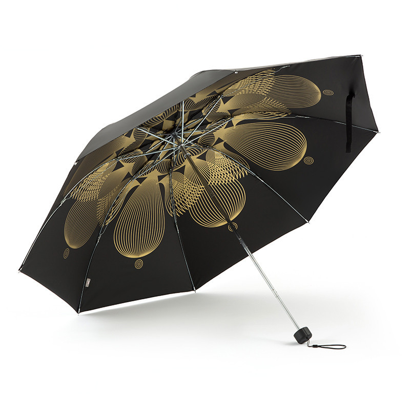 天堂 金色 雨季全遮光黑丝黑胶三折晴雨伞34156E(57cm*8K)