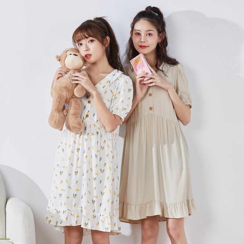 唐狮01春夏新款连衣裙女中长款碎花小清新短袖裙子韩版宽松DG S C本白