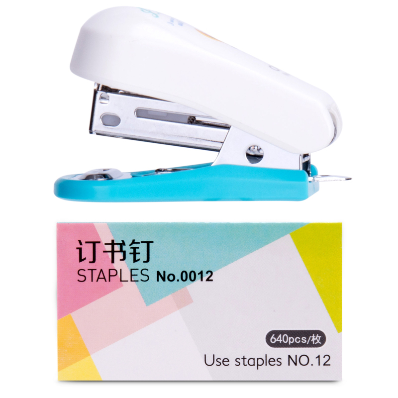 得力(deli)0352订书机多彩迷你型套装订书机卡式 颜色随机 迷你订书机 2个装 +10盒0012订书针