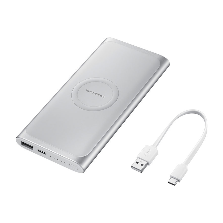 三星(SAMSUNG)10000毫安原装充电宝移动电源 (15W无线快充银色) 便携轻薄移动电源含Type-c线