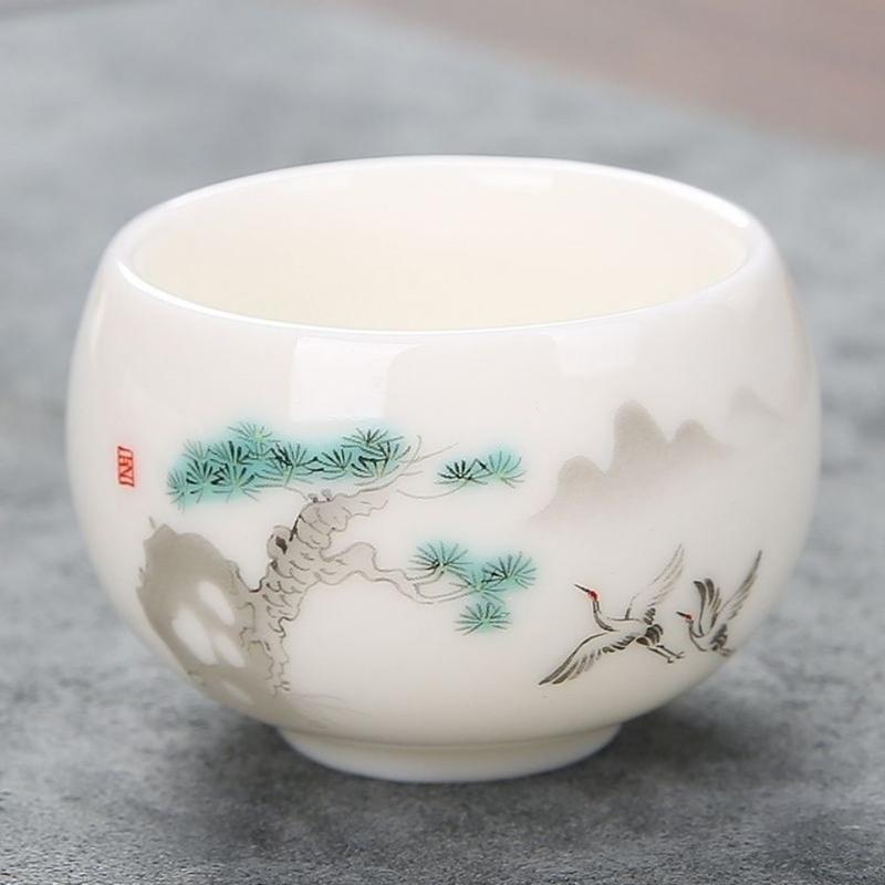 杯单杯功夫茶具创意茶杯个人杯陶瓷品茗杯日式杯羊脂玉禅定杯好运牛