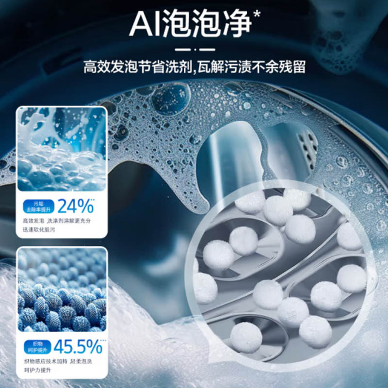三星(SAMSUNG)滚筒洗衣机 全自动洗烘一体机AI神超薄 12公斤蒸汽除菌洗衣机WD12DG5B14BWSC 月光白