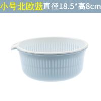 加大加厚厨房双层洗菜盆两件套多用塑料洗菜篮滤水筛洗菜筐沥水篮 小号北欧蓝