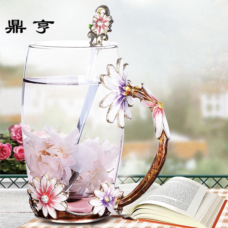 鼎亨欧式珐琅彩水杯花茶杯果汁杯耐热水晶玻璃杯咖啡杯子创意情侣