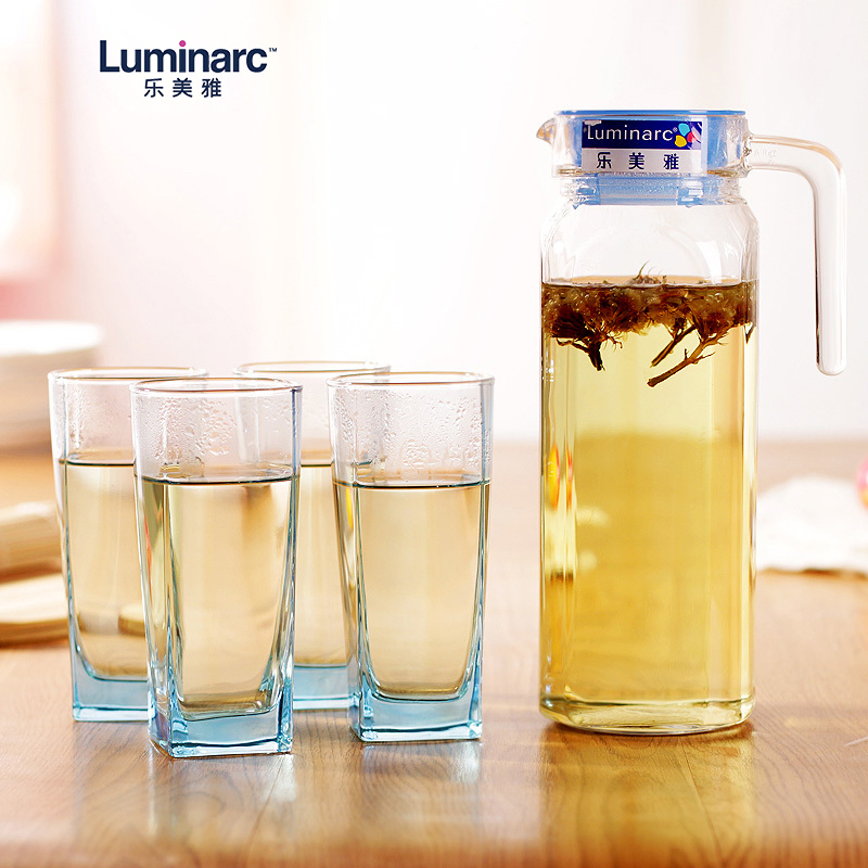 乐美雅(Luminarc)直身水具套装5件套(冰蓝)H9103果汁水壶水杯