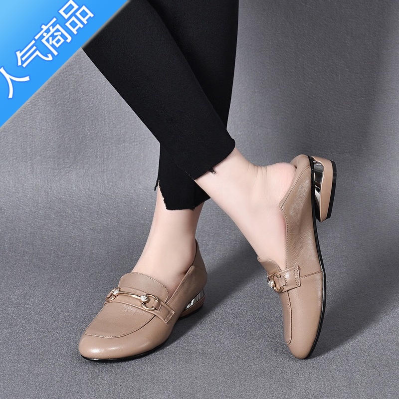 SUNTEK2023瓢鞋圆头低跟英伦乐福鞋软底粗跟豆豆鞋皮鞋女工作鞋2软高清大图