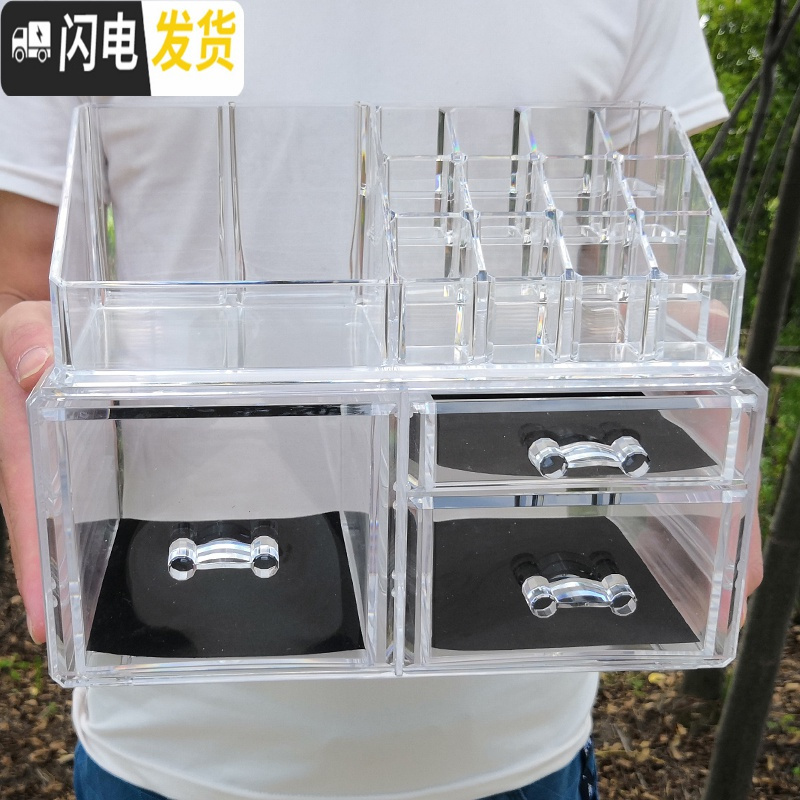 三维工匠网红抖音化妆品收纳盒透明口红架梳妆台护肤品置物架桌面抽屉式 6707套装