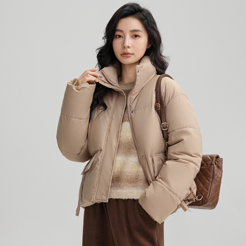 2024羽绒棉服加厚新款冬季短款立领百搭宽松面包服学生棉衣外套女 卡其 M