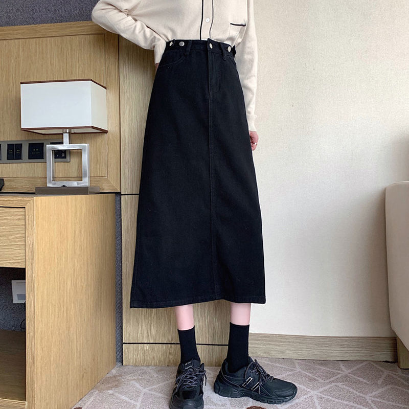 高腰a字显瘦牛仔半身裙女春季2021新款设计感开叉中长款包臀裙潮