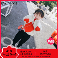 mknarde童装女童2018秋冬新款韩版加绒加厚针织衫套头毛衣宝宝上衣打底衫 110码身高约110cm 米白不加绒