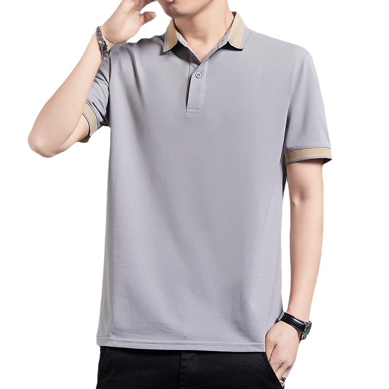 啄木鸟 冰丝短袖t恤男士polo衫夏季衬衫速干翻领休闲半袖中年爸爸高清大图
