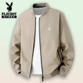 花花公子2025秋季男士棒球领夹克衫中年商务行政茄克衫纯色外套年 4XL推荐155-170斤 卡其