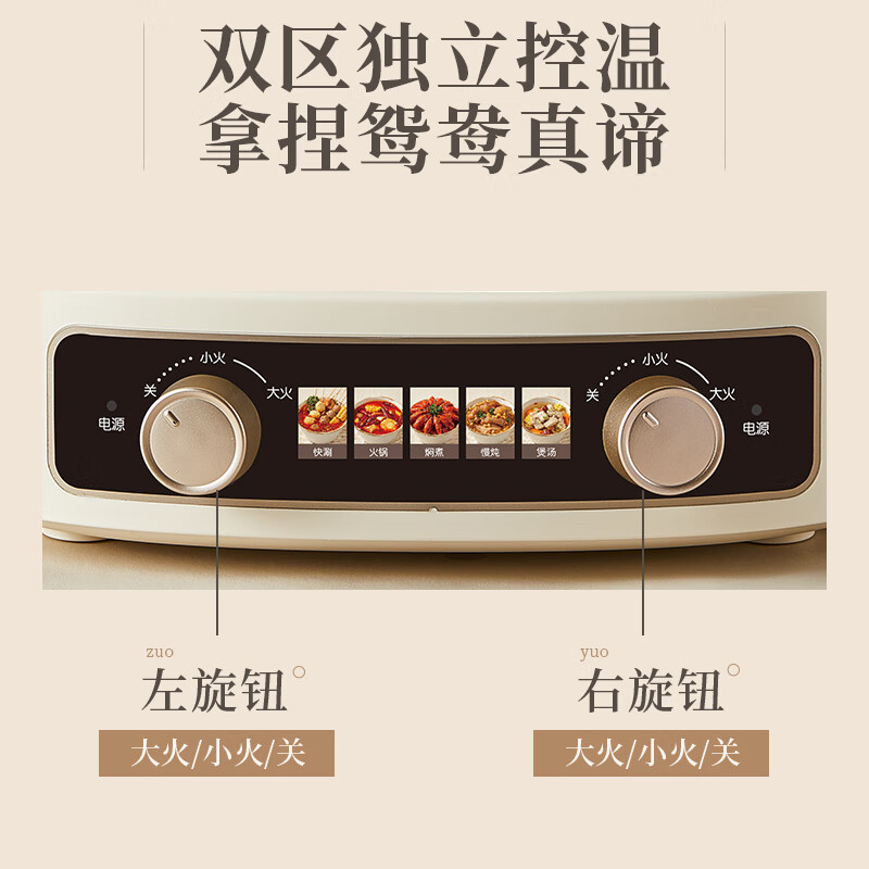 小熊电火锅 鸳鸯锅家用火锅专用锅分体多功能锅 电煮锅涮肉锅火锅锅3分钟速沸分区控温高清大图