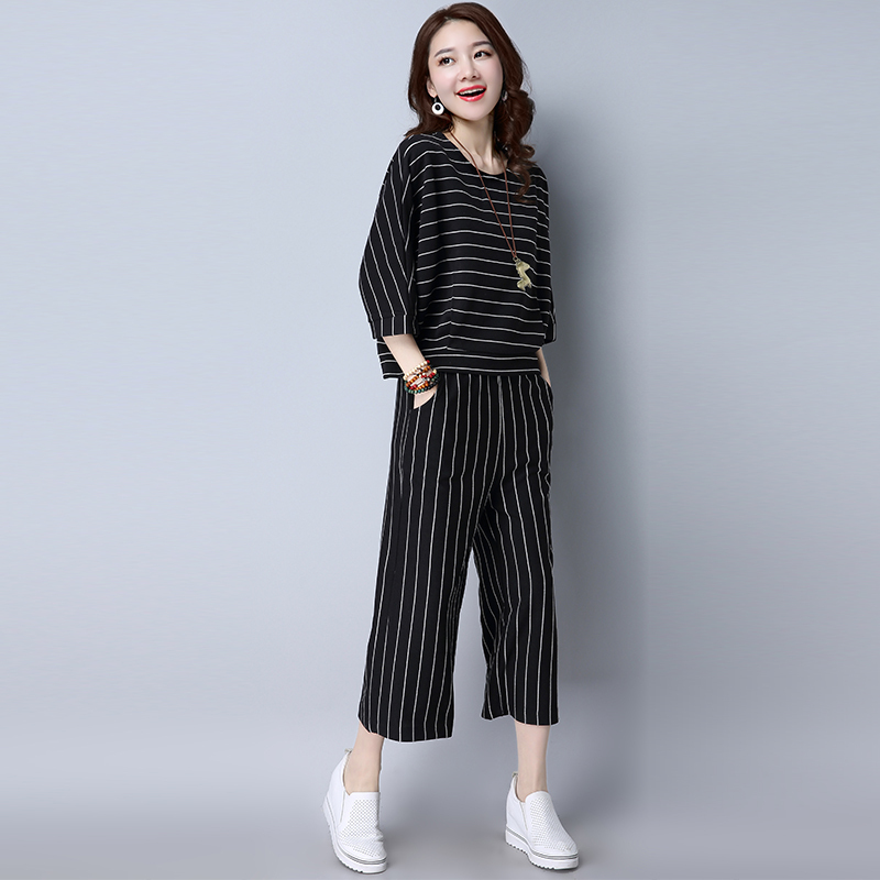 大码女装胖mm妹妹新品夏装阔腿裤韩版套装胖减龄显瘦遮肚子两件套
