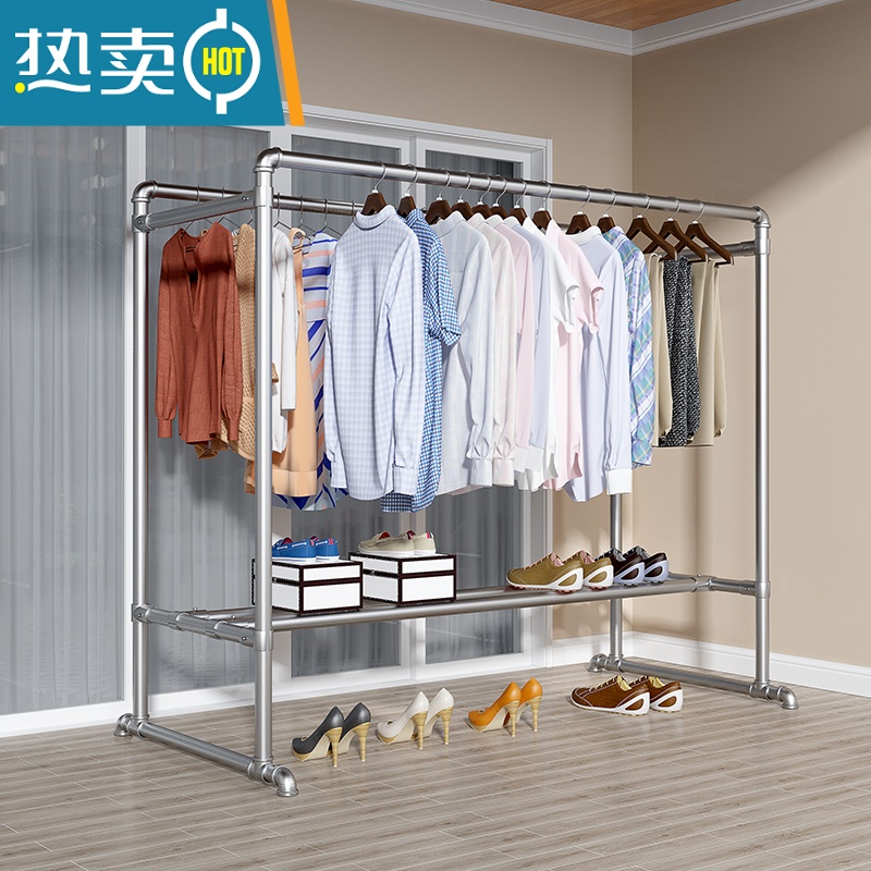 敬平钢管晾衣架落地户外阳台卧室单杠式挂衣服加厚家用简易晒被凉衣杆 双杆双层1.8*1.6加厚特固高清大图