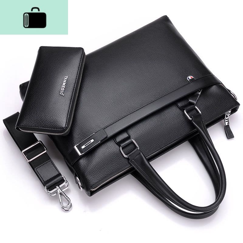 头层牛皮手提男包休闲商务公文包电脑包A4文件皮包单肩包NEW LAKE男士单肩包图片