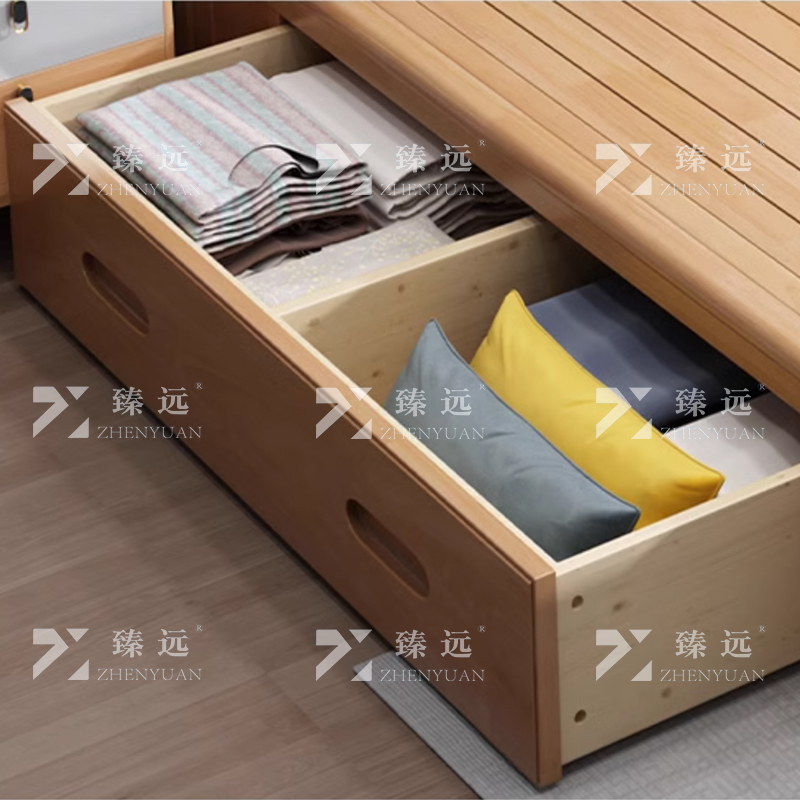 臻远 ZY-X185 实木床抽屉高箱款