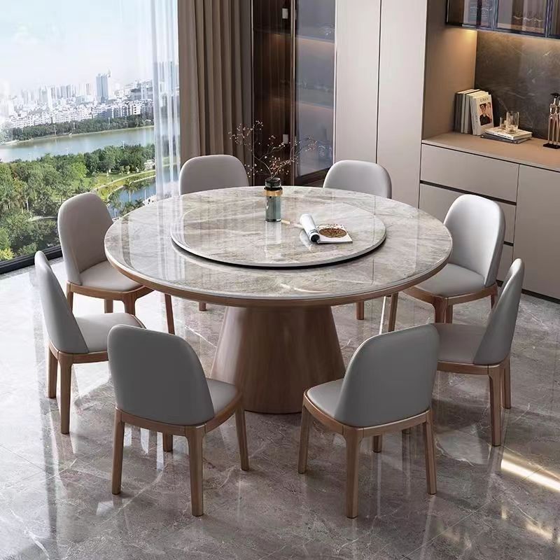 青木川 简约现代实木餐桌椅组合客厅餐厅家用小户型带转盘圆桌微晶石圆形吃饭桌子高清大图