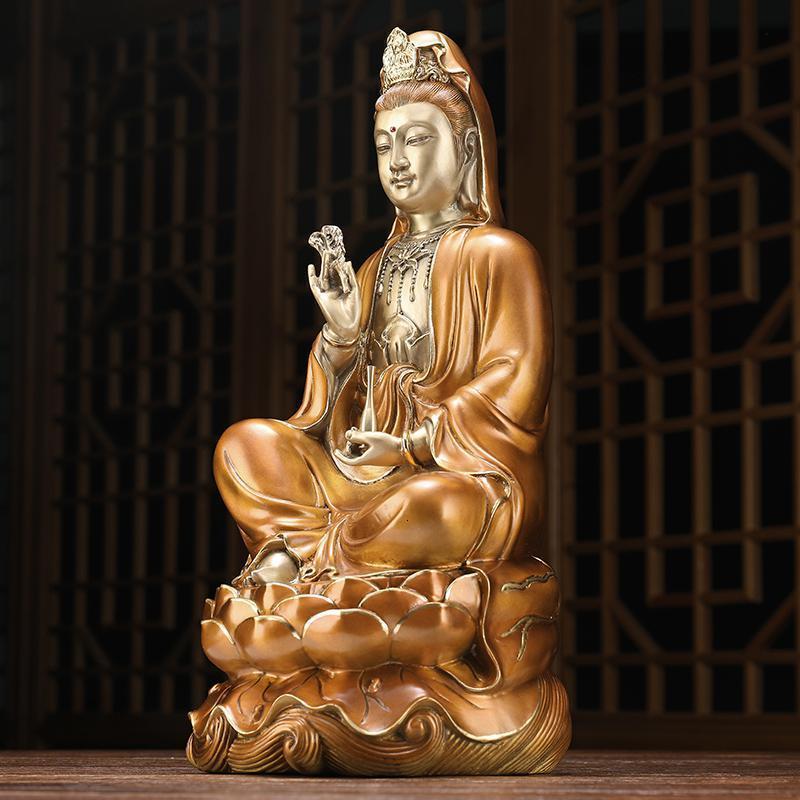 全铜坐莲观世音菩萨观音像供奉家用佛像摆件海观音大士神像_148_694_958