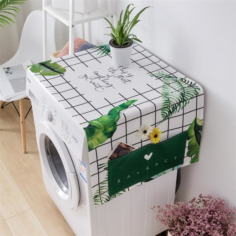 北欧简约洗衣机防水盖布单开双开门冰箱防尘罩棉麻盖巾微波炉防尘|清新蓝莓 65X180双开门冰箱专用图片