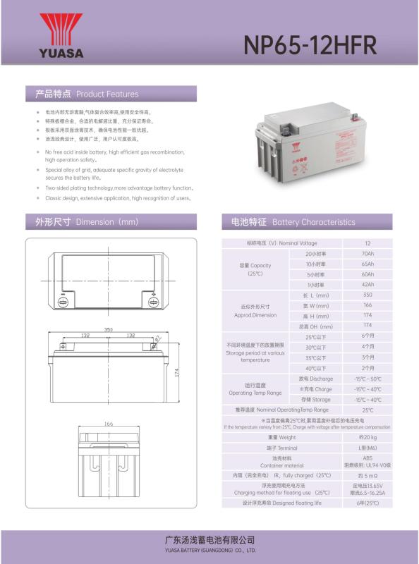汤浅YUASA 铅酸蓄电池12V65Ah NP65-12HFR 个高清大图