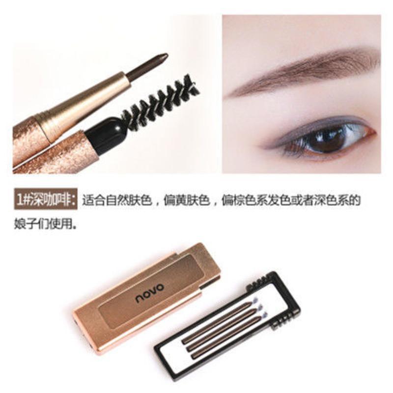 眉笔细头细芯自动眉笔送眉卡+3支替换芯带眉刷套装防水防汗持久 1#深咖啡