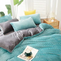 床上四件套绒保暖珊瑚绒床单被套水晶法兰绒加绒4件套冬源头工厂 1.8m床【床单款四件套】适合200*230cm被子 湖蓝