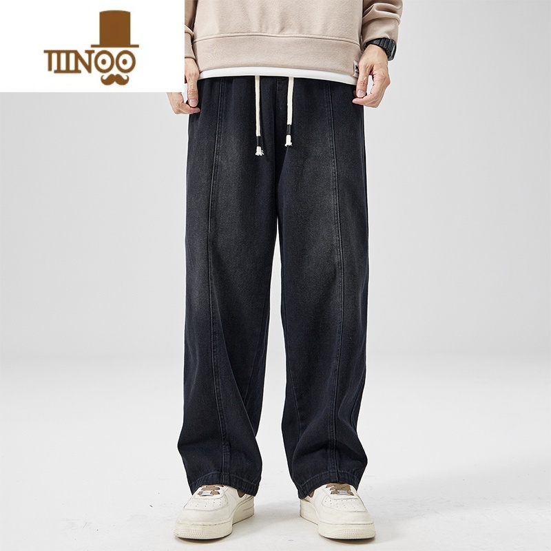YANXU秋季潮牌水洗阔腿牛仔裤男款ins潮流复古直筒长裤宽松休闲裤子休高清大图