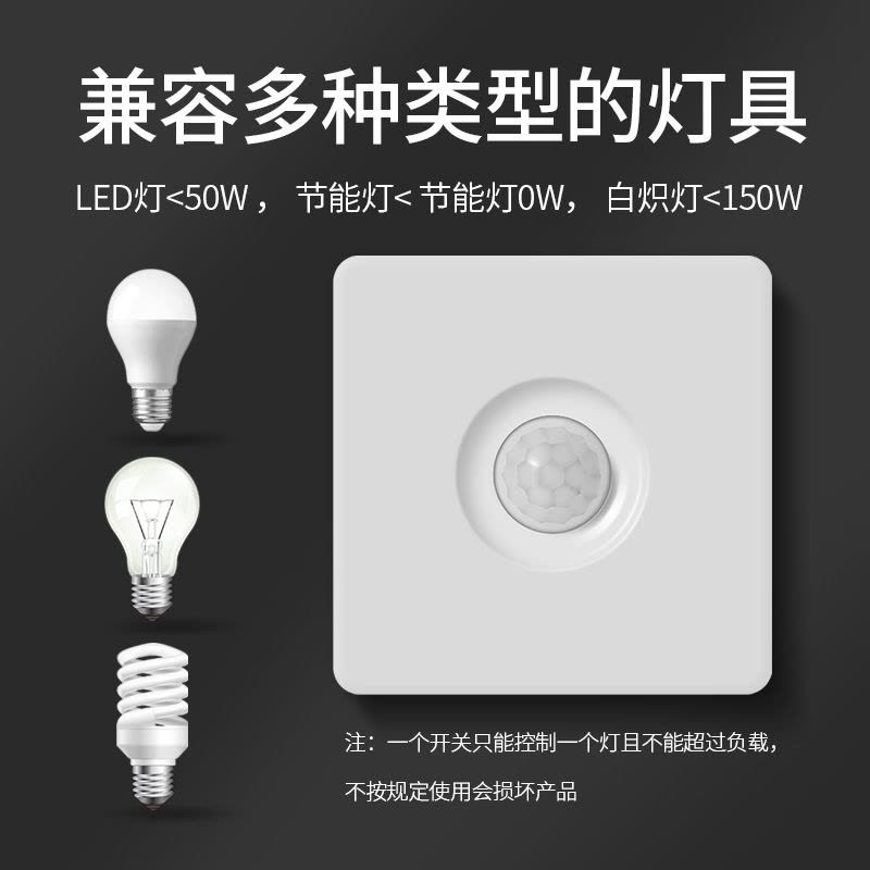 汐岩人体智能感应开关86面板楼道楼梯220v红外自动感应带光控d延时图片