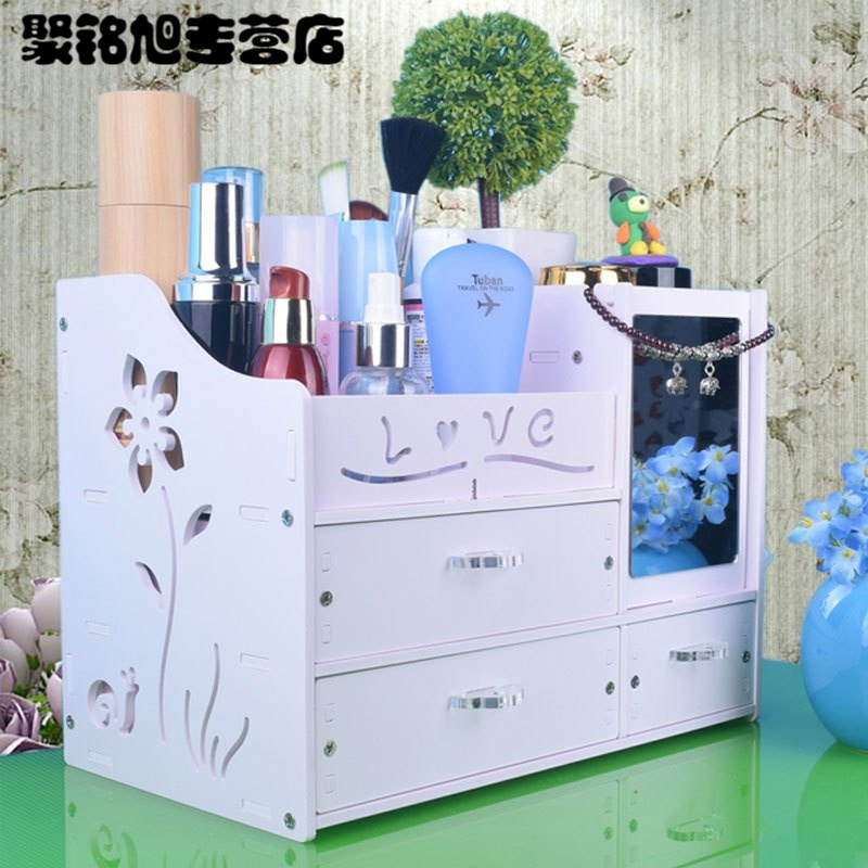 梳妆台宿舍放化妆品收纳盒置物架简约带镜子可爱公主欧式多色多款多功能生活日用收纳用品时尚创意简约收纳盒