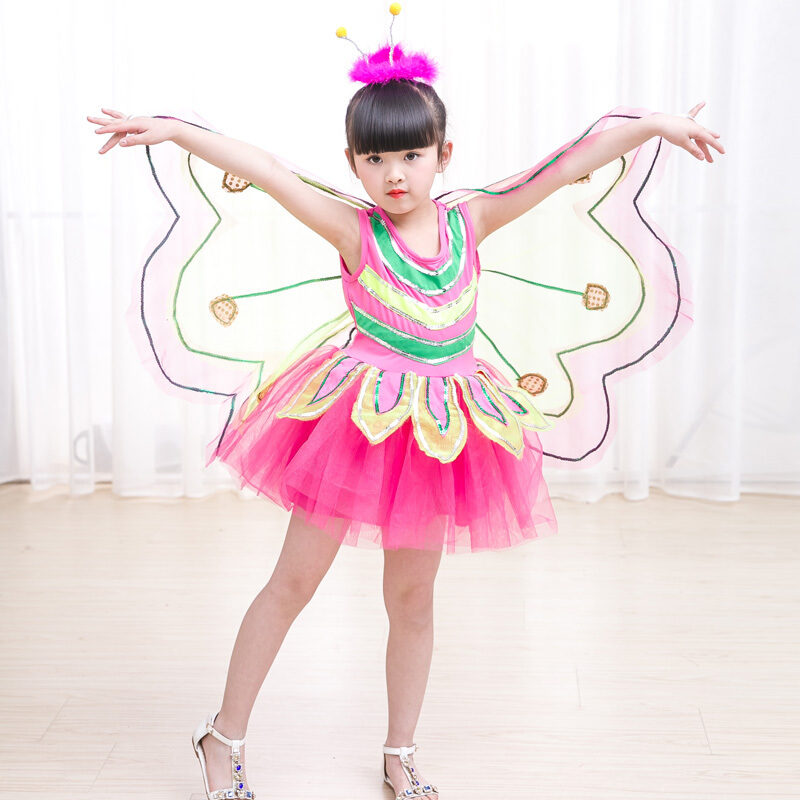 六一新款儿童舞蹈裙子蜜蜂蝴蝶演出服女童虫儿飞表演服昆虫演出服视频