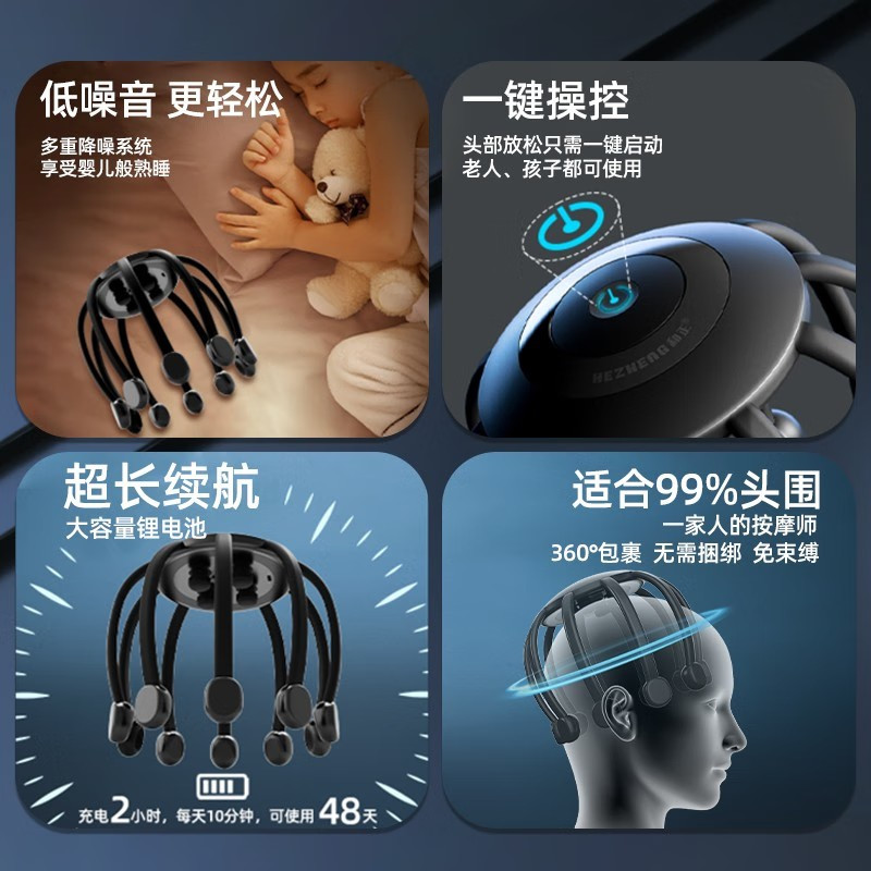 和正多维度头部按摩器HZ-IH-1头皮按摩仪头戴式全按摩爪沉稳黑高清大图
