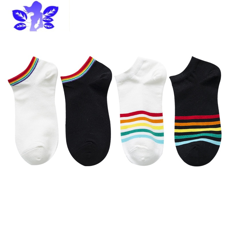 Ideamini彩虹袜子男生夏季薄款吸汗女浅口短袜ins潮彩色船袜短筒袜子